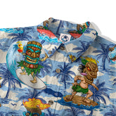 3D Tiki Tiki Surfing Hawaii Shirt, Hibiscus Flowers Hawaii Shirt